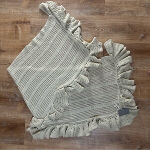 Moth Anthropologie Cream Knit Shawl with Ruffles